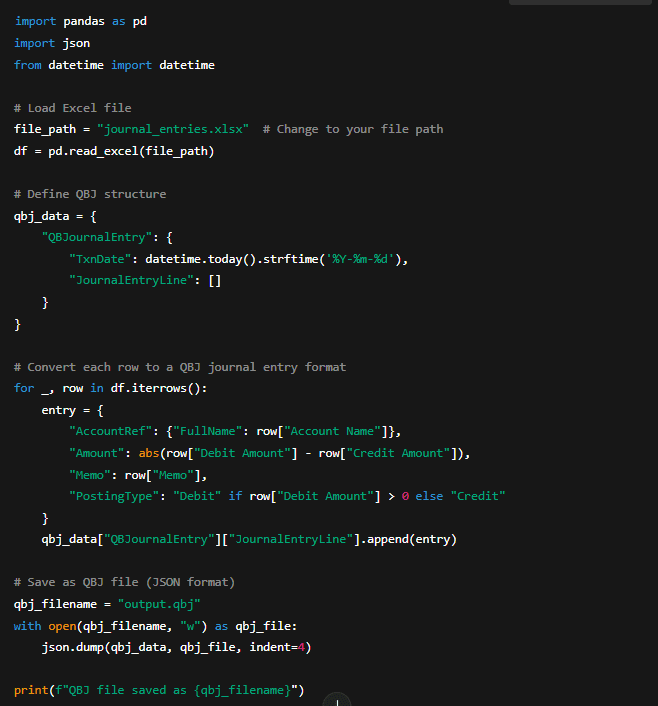 How to Create a qbj File From Excel