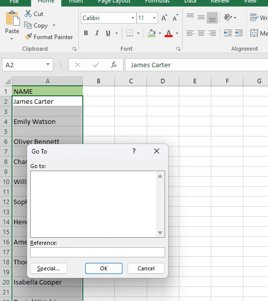 Step 2: Open the "Go To Special" Dialog Box