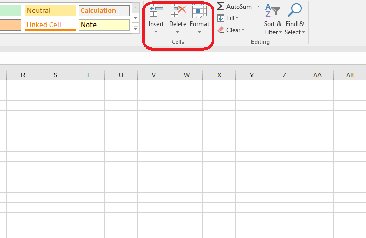 Click on the "Delete" dropdown in the "Cells" group.