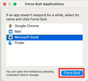 Force Quit Excel on Windows
