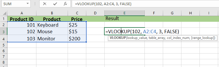 Basic VLOOKUP Formula Example