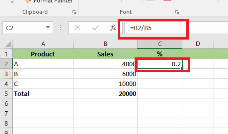 Percentage Formula in Excel 