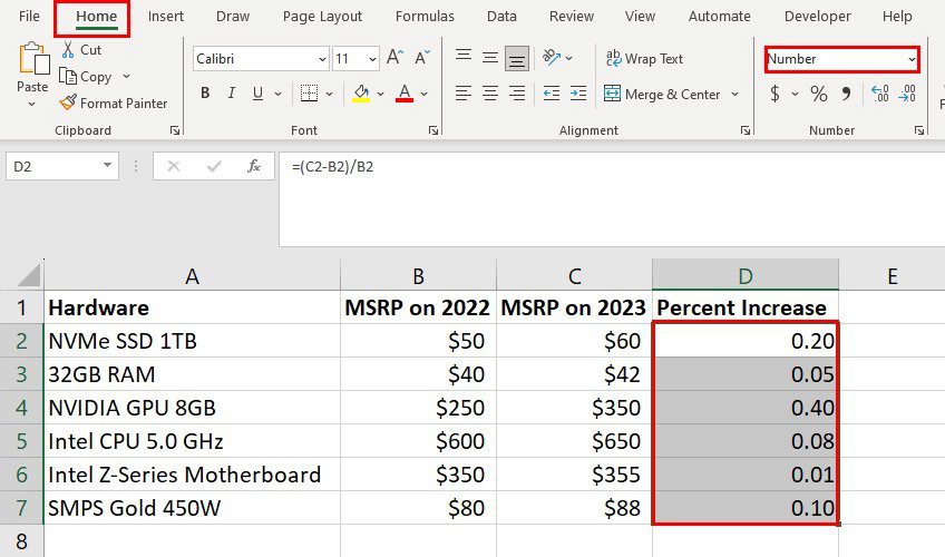 5 Ways to Calculate Percentage Increase in Microsoft Excel