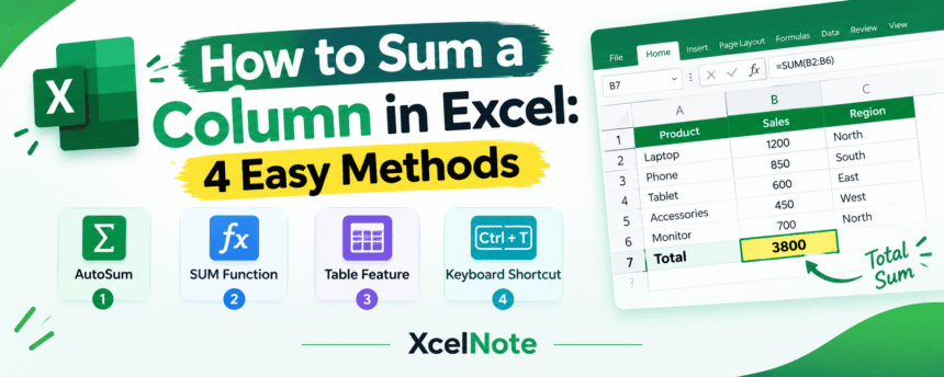 How to Sum a Column in Excel: 4 Easy Methods