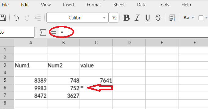 excel formula for subtracting