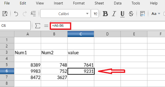 What is the excel formula for subtracting