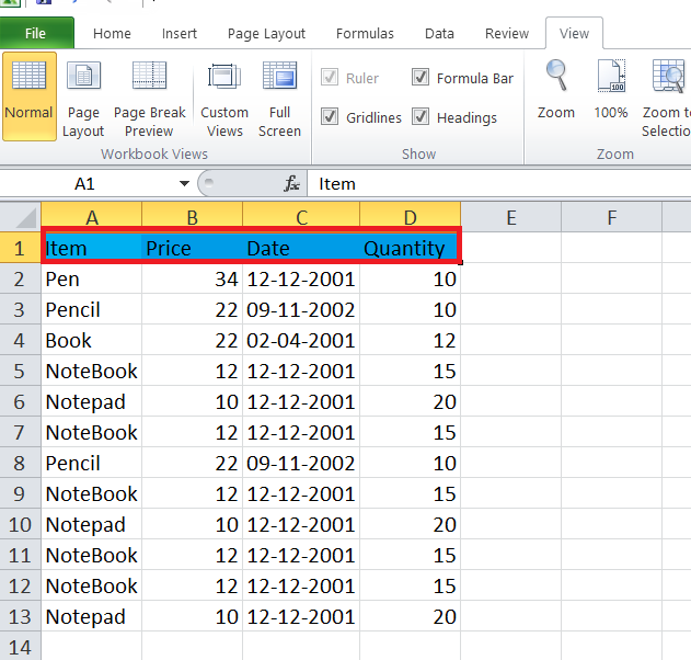 freeze rows in Excel 