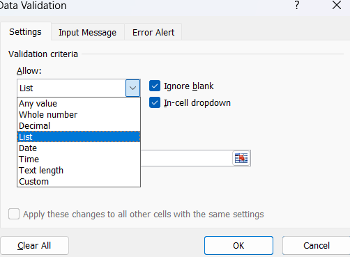 How to create drop down list in excel