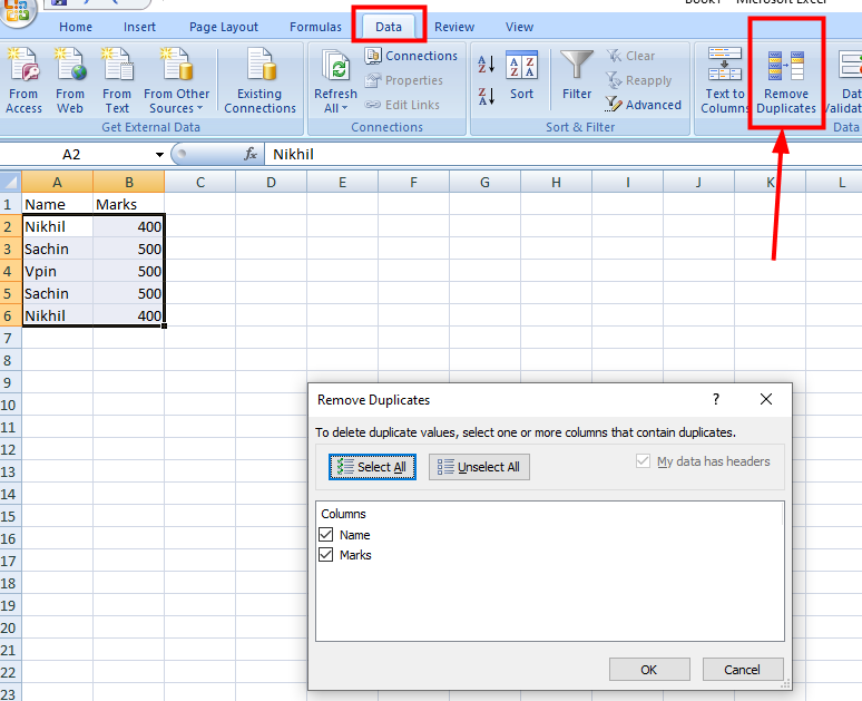 Remove duplicates in excel 