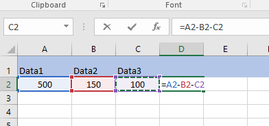 =A2-B2-C2