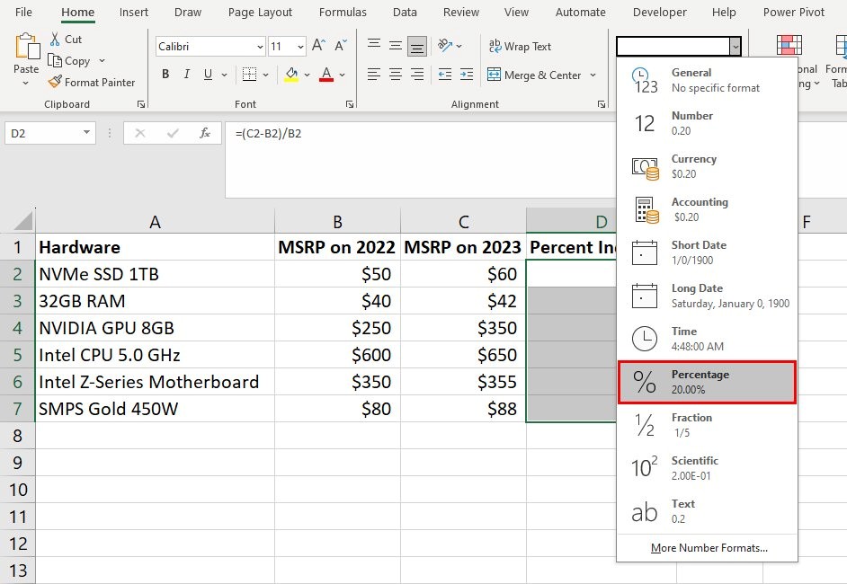 5 Ways to Calculate Percentage Increase in Microsoft Excel