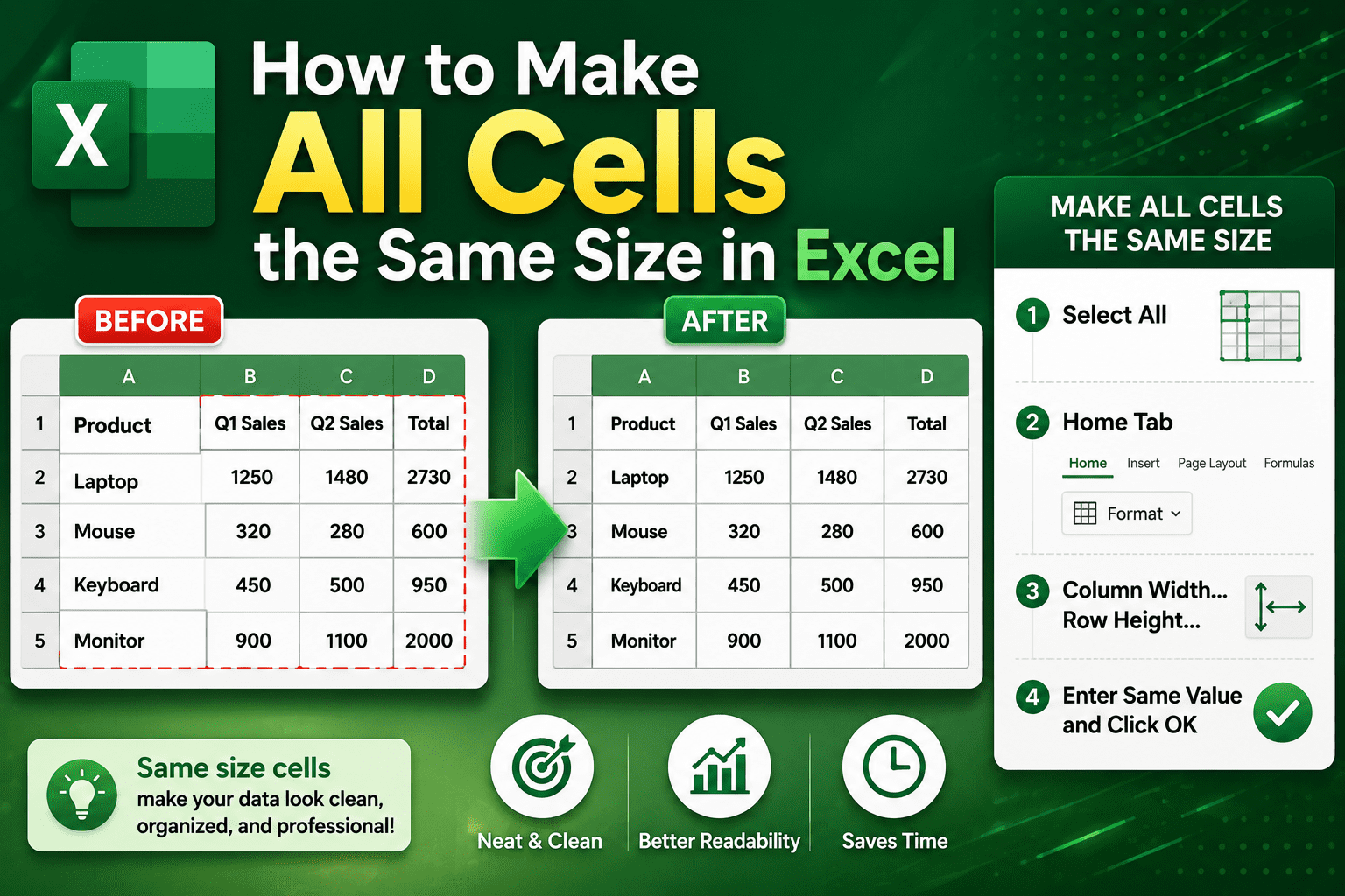 How to Make All Cells the Same Size in Excel - XcelNote