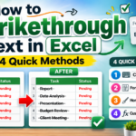 strikethrough in Excel, Excel strikethrough shortcut, Ctrl+5 Excel, how to strikethrough text Excel, Excel Format Cells strikethrough, conditional formatting strikethrough Excel 2025